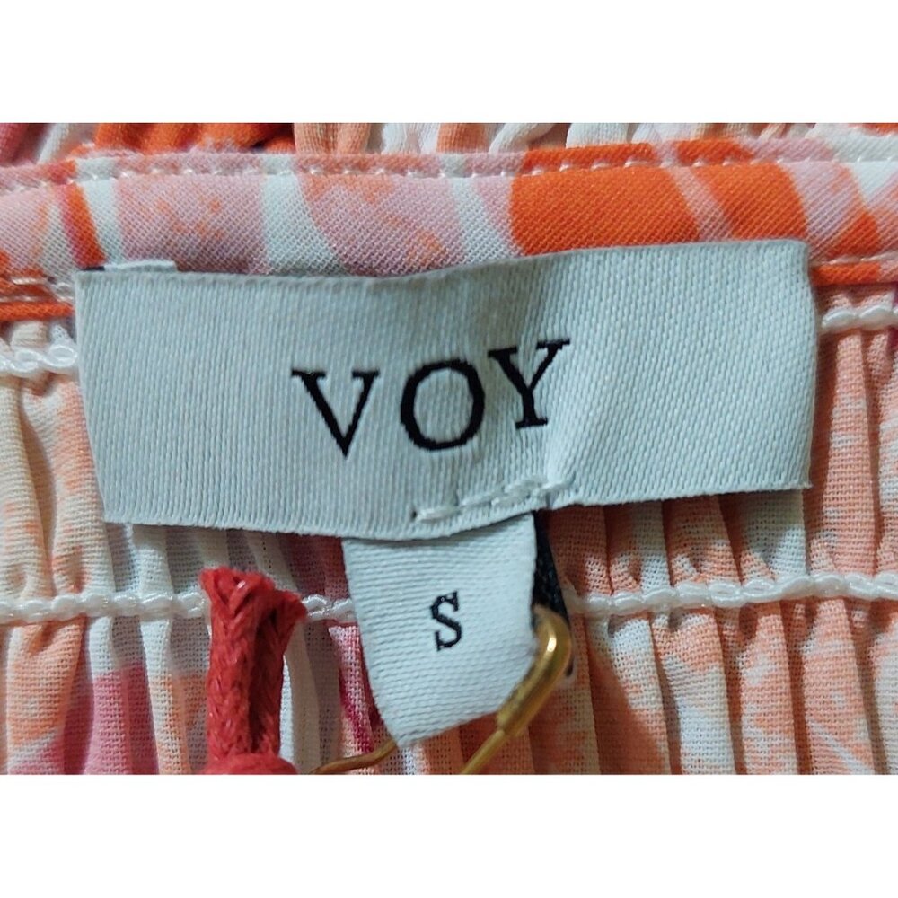 NWT Voy Pink/Orange Floral Smocked Midi Dress With Ruffled Sleeves~SMALL - Picture 8 of 9